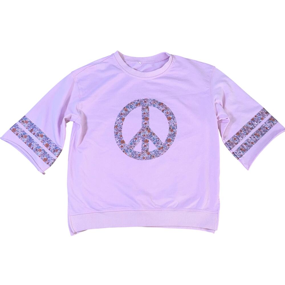 SSYS Pink Washed Floral Peace Sign Sweatshirt 3/4 Sleeve Pullover